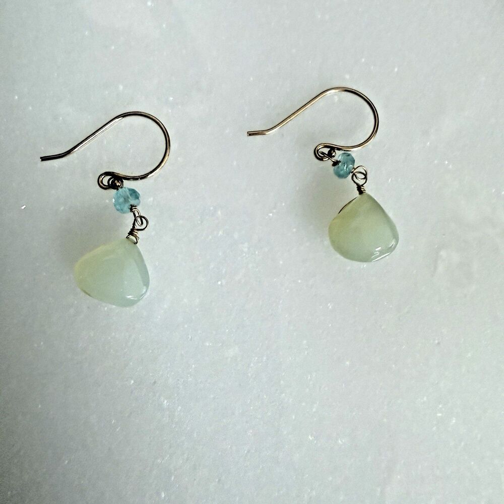 NEW Jewelmak 14K Gold Seafoam Chalcedony Necklace Earring Set Vintage Boho - Picture 12 of 15